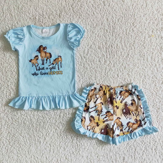 Just a girls who loves horses summer girls short outfits B17-30