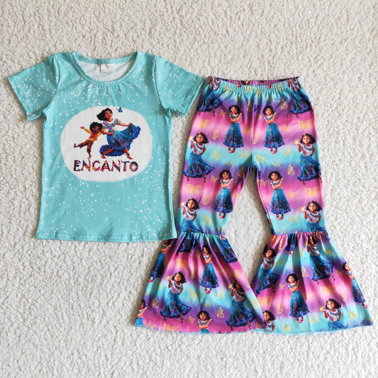 Baby girls cartoon short sleeve top bell bottom pants outfit  C0-30