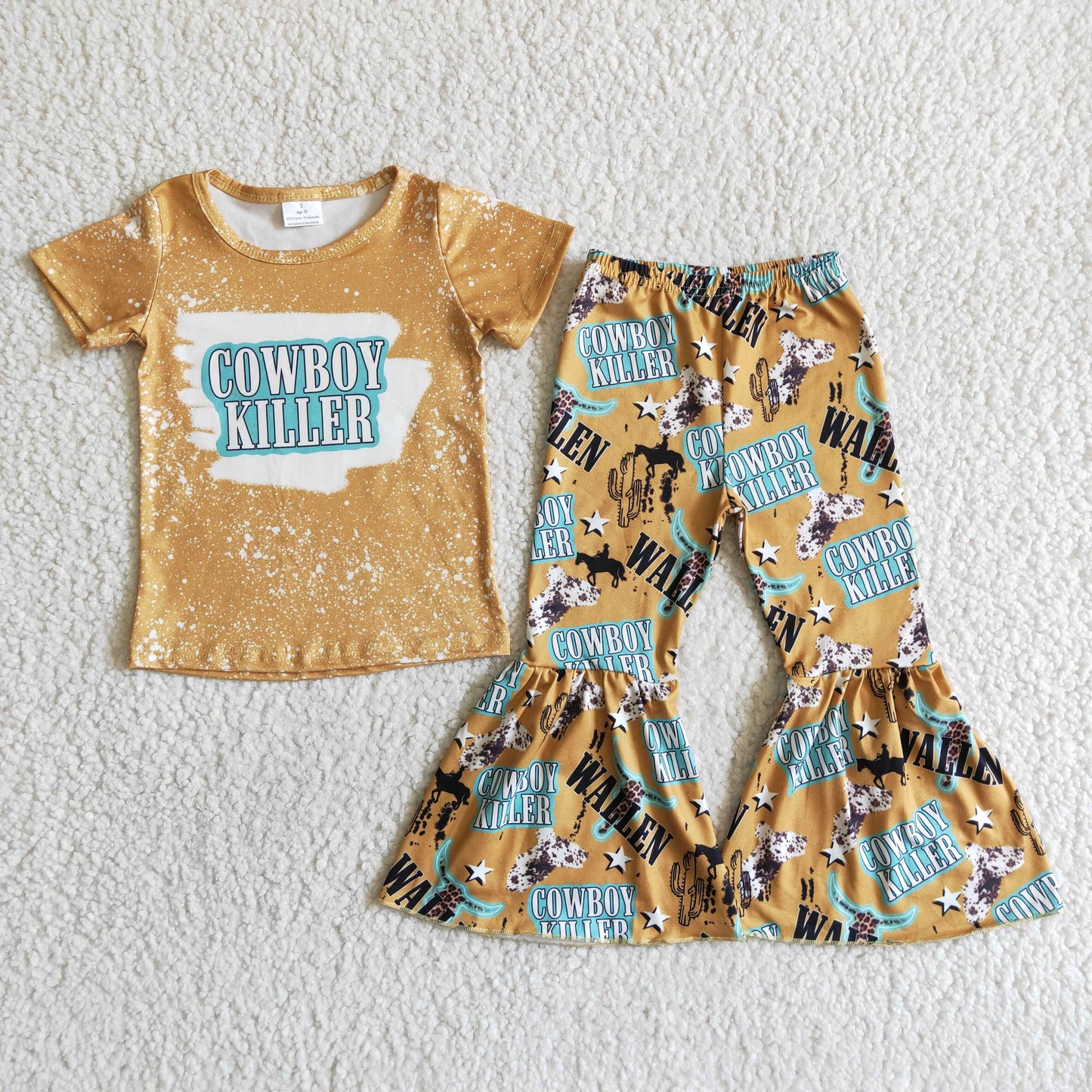 Cowboy killer letter print summer bell bottom pants outfit C3-28