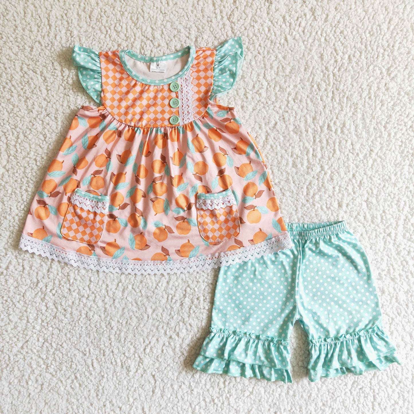 Baby girls Peach print summer 2pcs short sleeve outfit C2-13