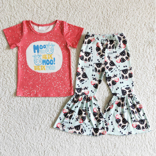 Baby girls bleach top cow bell bottom pants outfit C4-25