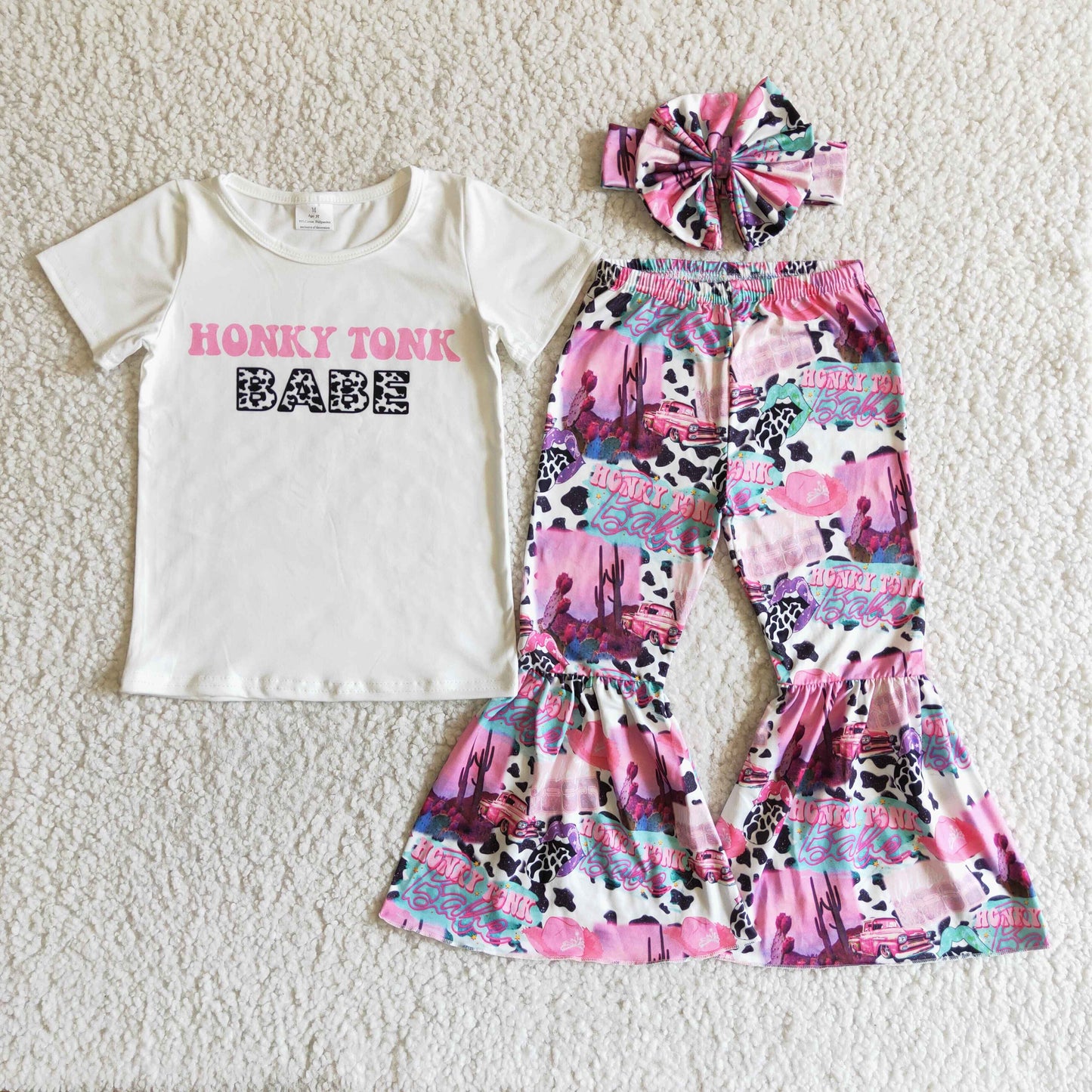 hot sale girls Babe letter print summer bell bottom pant set C5-30