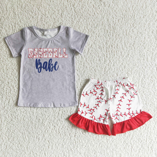 Baseball babe letter print summer short set GSSO0018