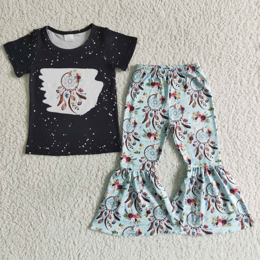 Children girls spring summer 2pcs bell bottom outfit GSPO0035