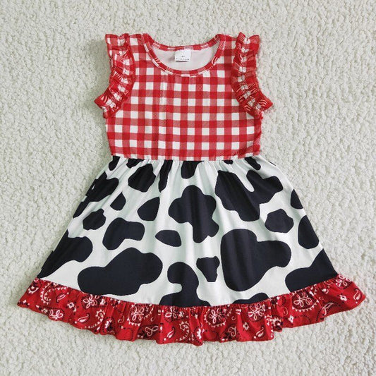 baby girls cow print sleeveless summer dress GSD0015