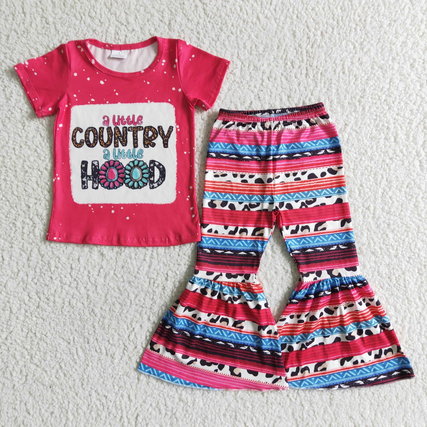 Baby girls Country Hood letters print short sleeve top bell bottom pants clothing GSPO0001