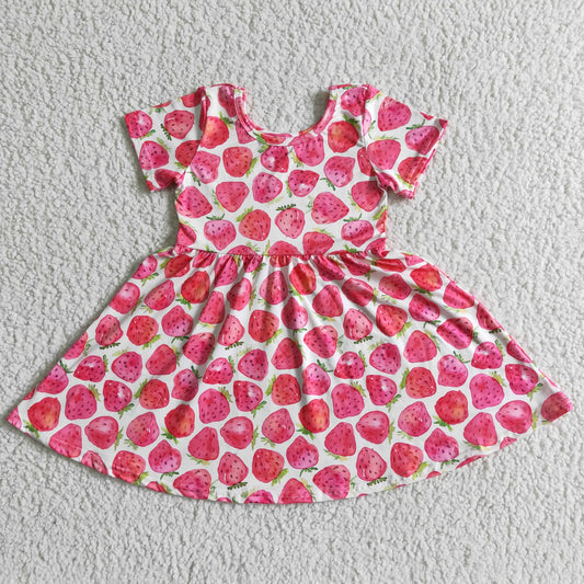 Infant toddle girls strawberry print short sleeve summer dress GSD0007