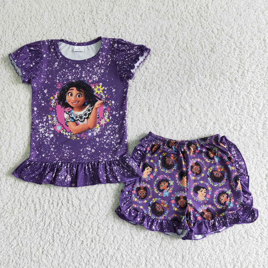 Baby girls design purple summer short outfit kids clothing GSSO0003