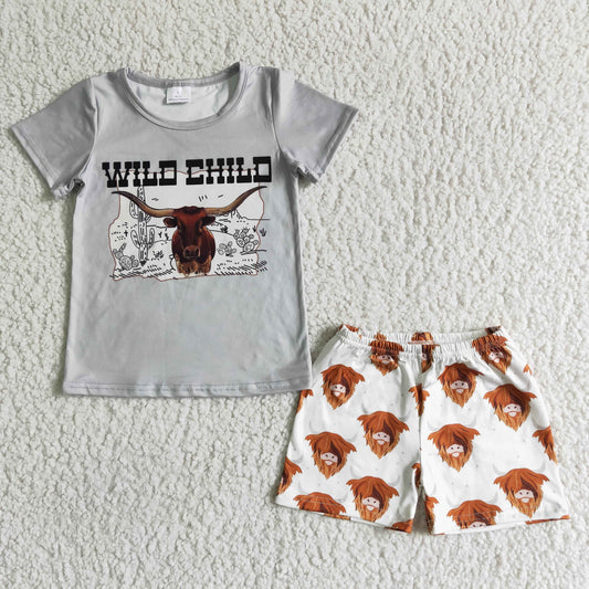 Boys summer short outfit kids wild child letter print clothing BSSO0004