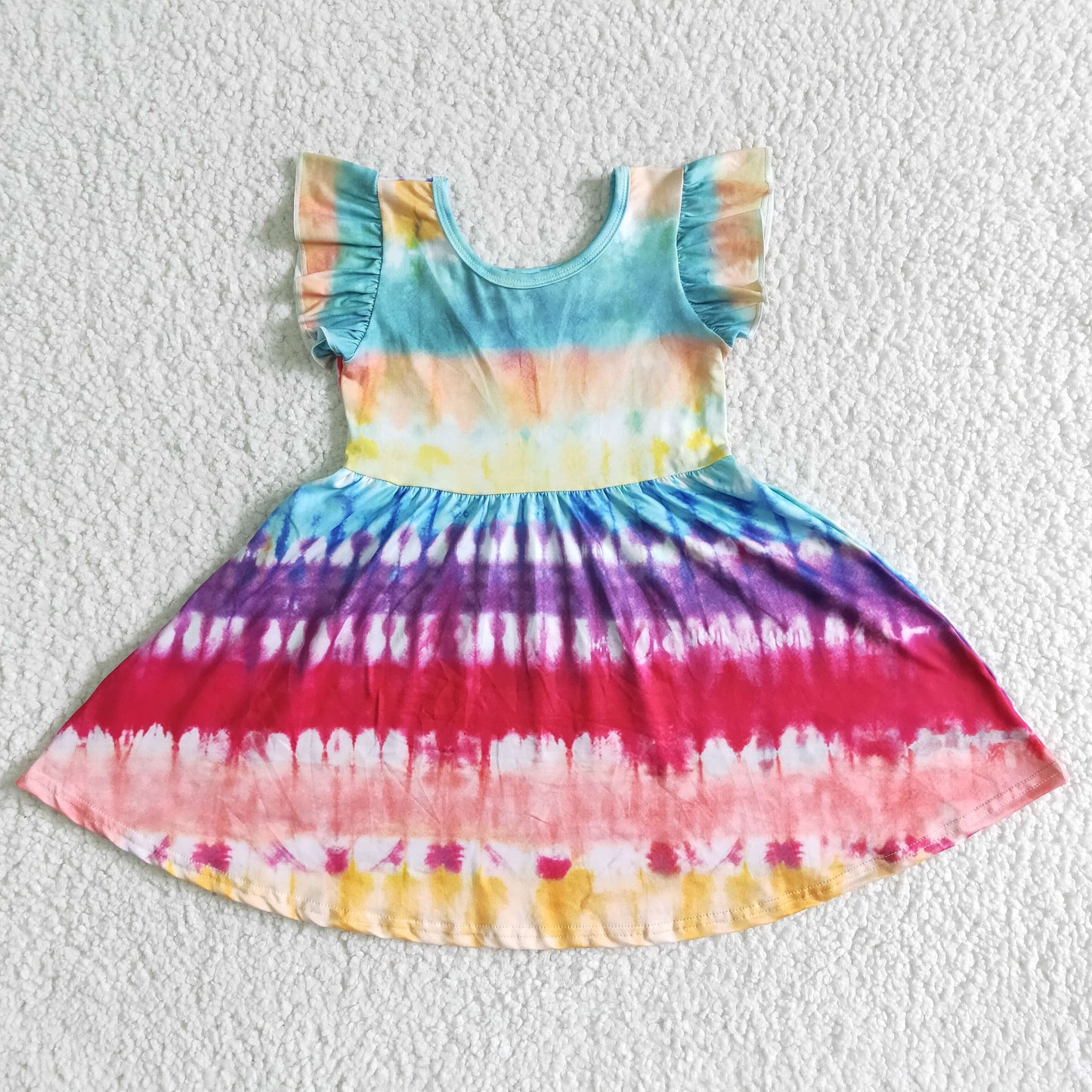 Kids baby girls round neck tie dye short sleeve summer dress GSD0024