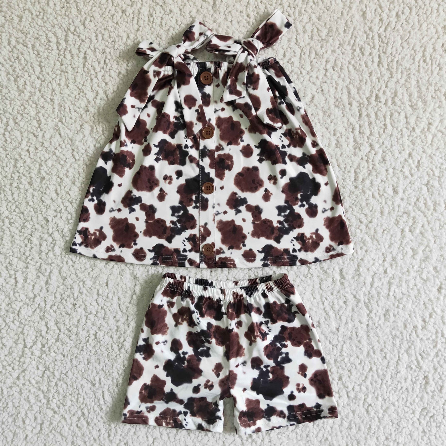 Baby girls cow print straps design summer short outfit kids clothing no moq GSSO0037