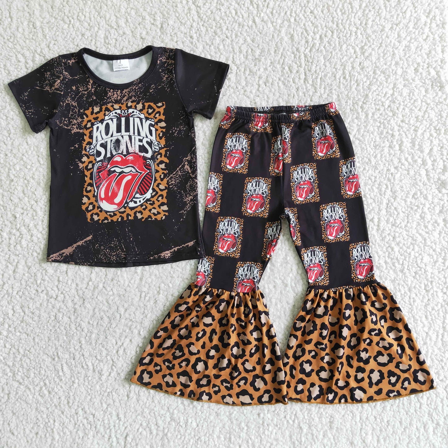 Kids summer short sleeve top bell bottom pants outfit baby clothes GSPO0032