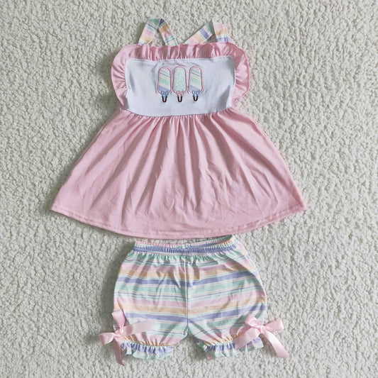 infant baby girls embroidery Popsicle summer short outfit  GSSO0012