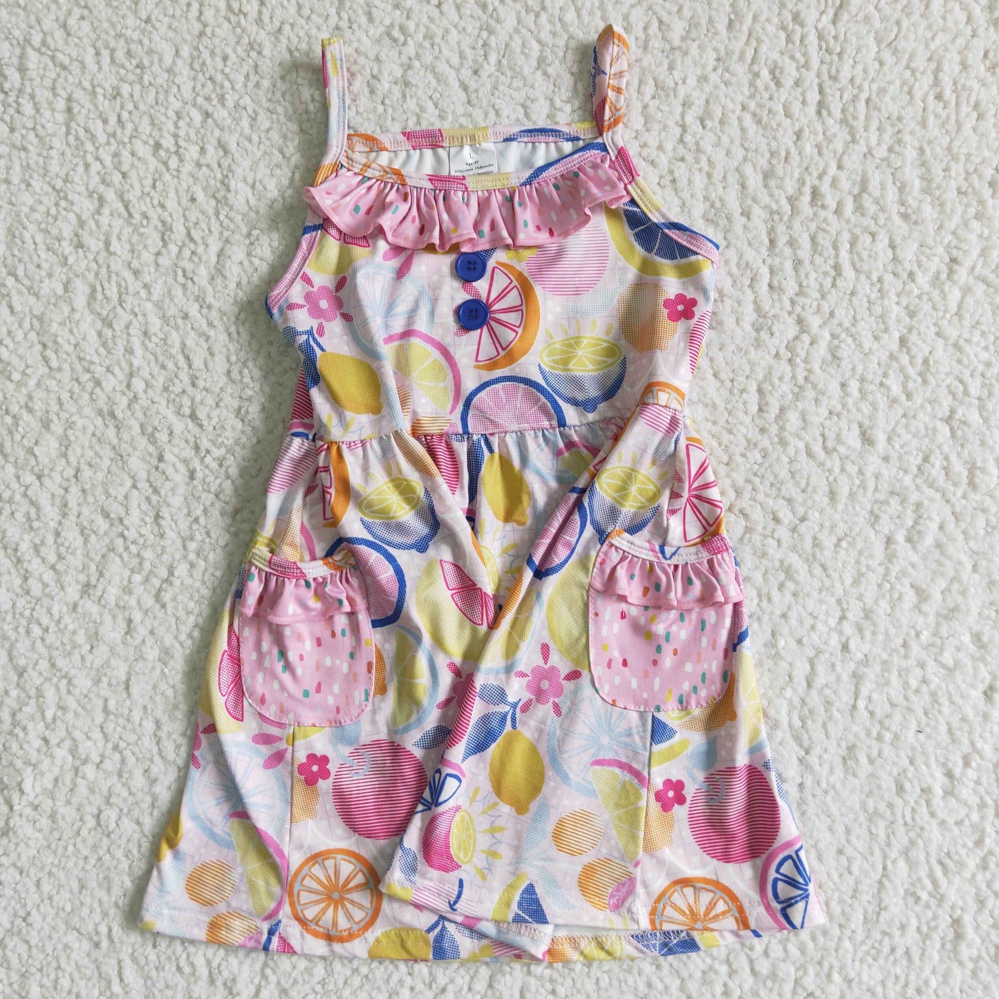 Children girls sleeveless lemon print summer dress kids summer dress GSD0026