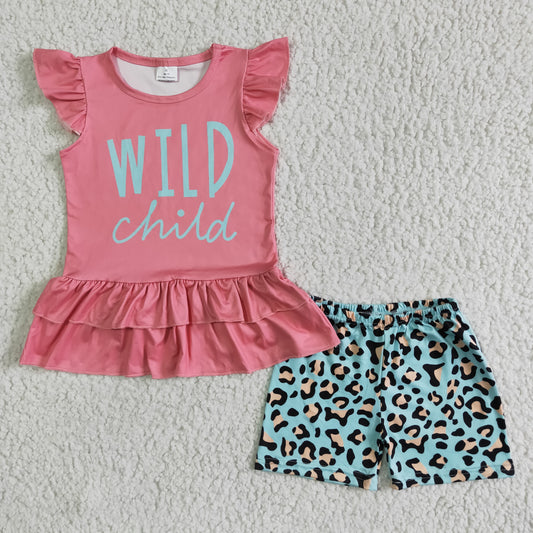 Kids wild child letter print summer clothing baby boutique clothes GSSO0036