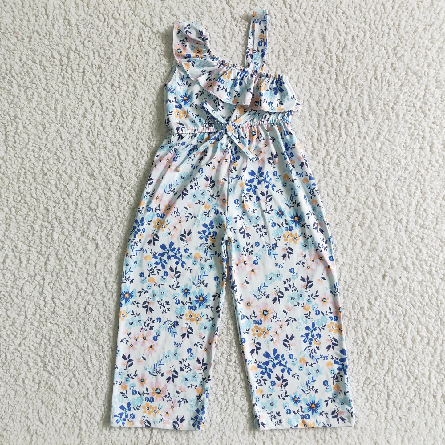 Baby girls kids blue floral print summer overall kids jumpsuit