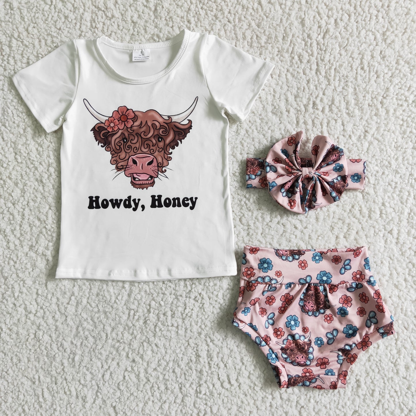 Infant Toddle Girls Howdy Honey Summer Bummie Set With Headband