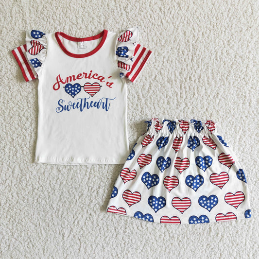 American sweetheart short sleeve top skirt July 4th baby clothes