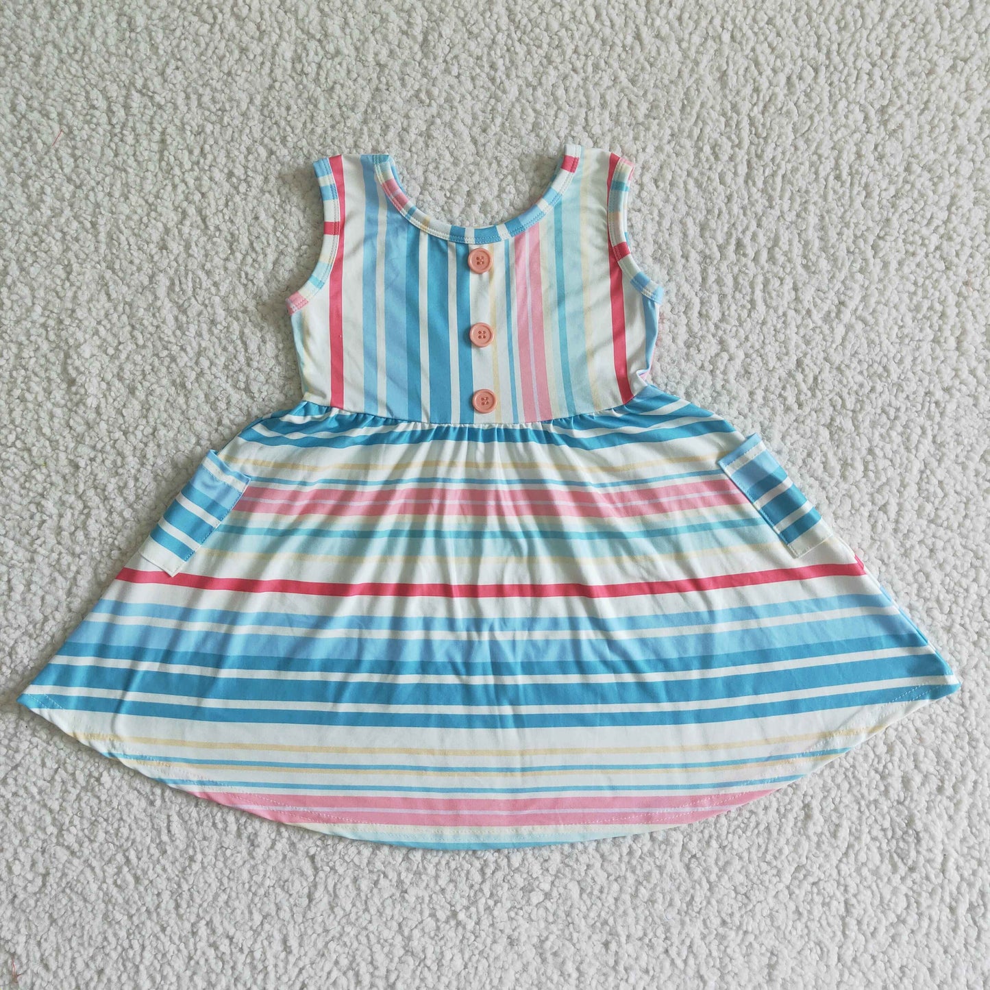 Infant baby girls blue stripes pocket summer dress