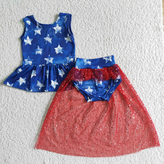 Infant baby girls July 4th long sleeve tulle dress