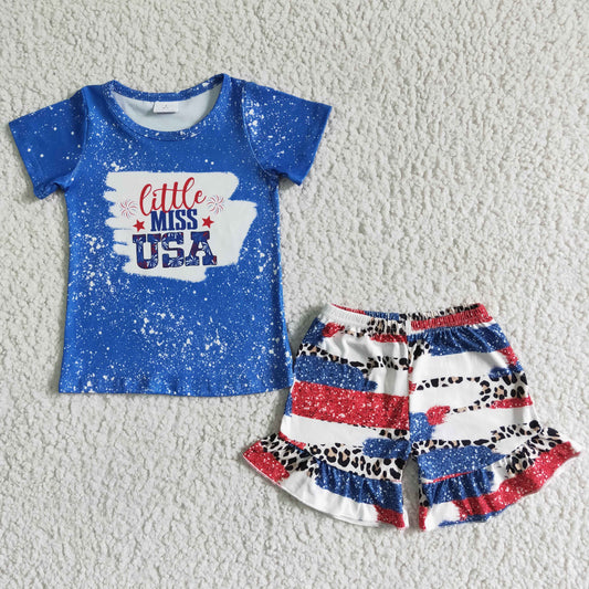 Little Miss USA Baby girls short sleeve July 4th outfit