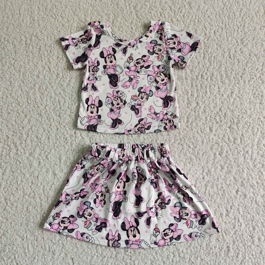 baby girls pink cartoon 2pcs skirt outfit