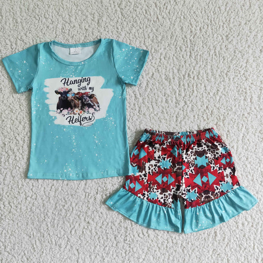 Toddle girls heifer print summer short sleeve outfit