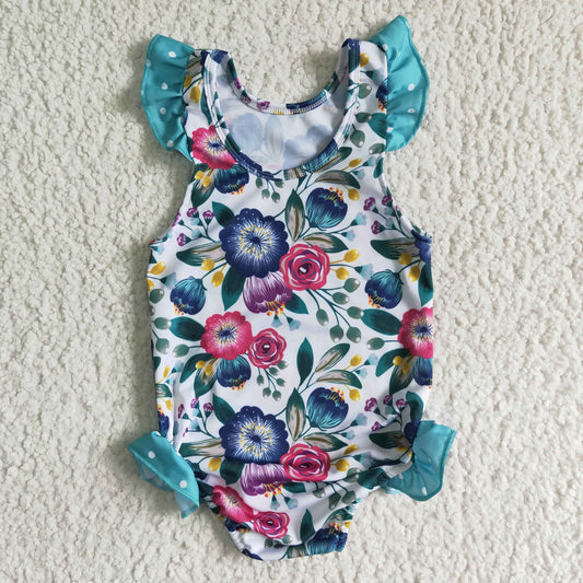 Baby girls one piece floral bathing suit，A13-13-1