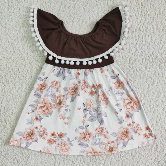 Baby girls floral print pompom dress