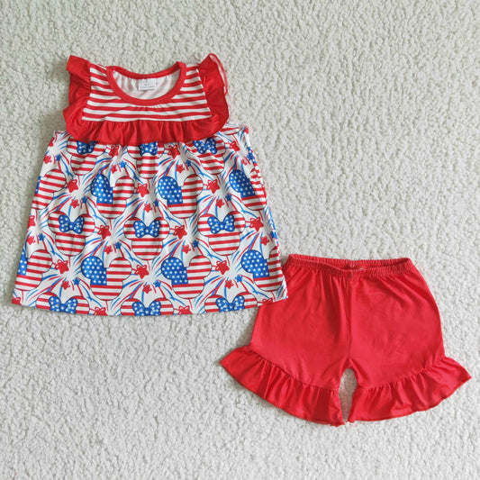 Infant toddle girls July 4th short sleeve cartoon outfit