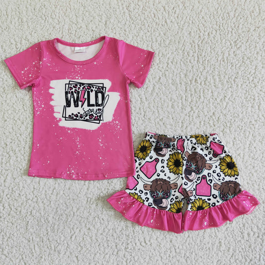 Infant baby girls heifer print short sleeve summer outfit