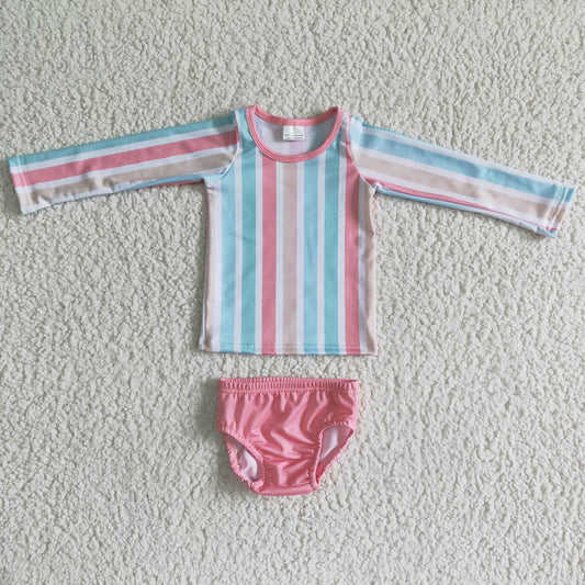 baby girls rainbow stripes long sleeve bathing suit