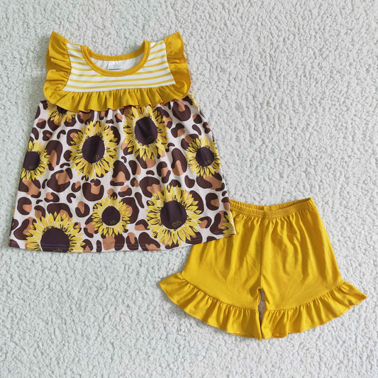 Baby girls sunflower 2pcs short sleeve summer outfit