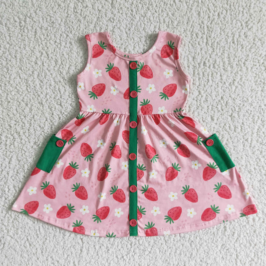 Infant baby girls strawberry pocket dress