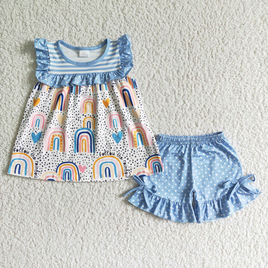 Infant baby girls rainbow tunic top ruffle shorts outfit