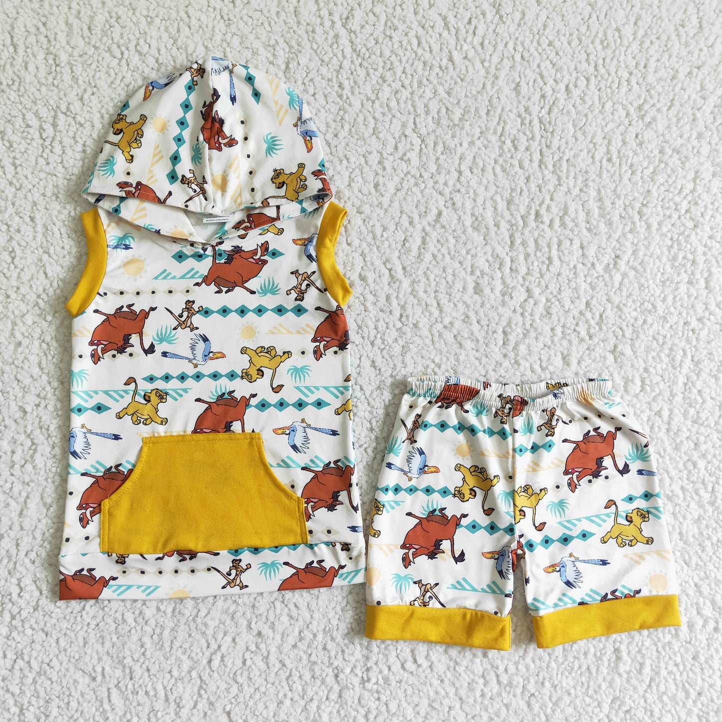 boys lion prints summer hoodie set