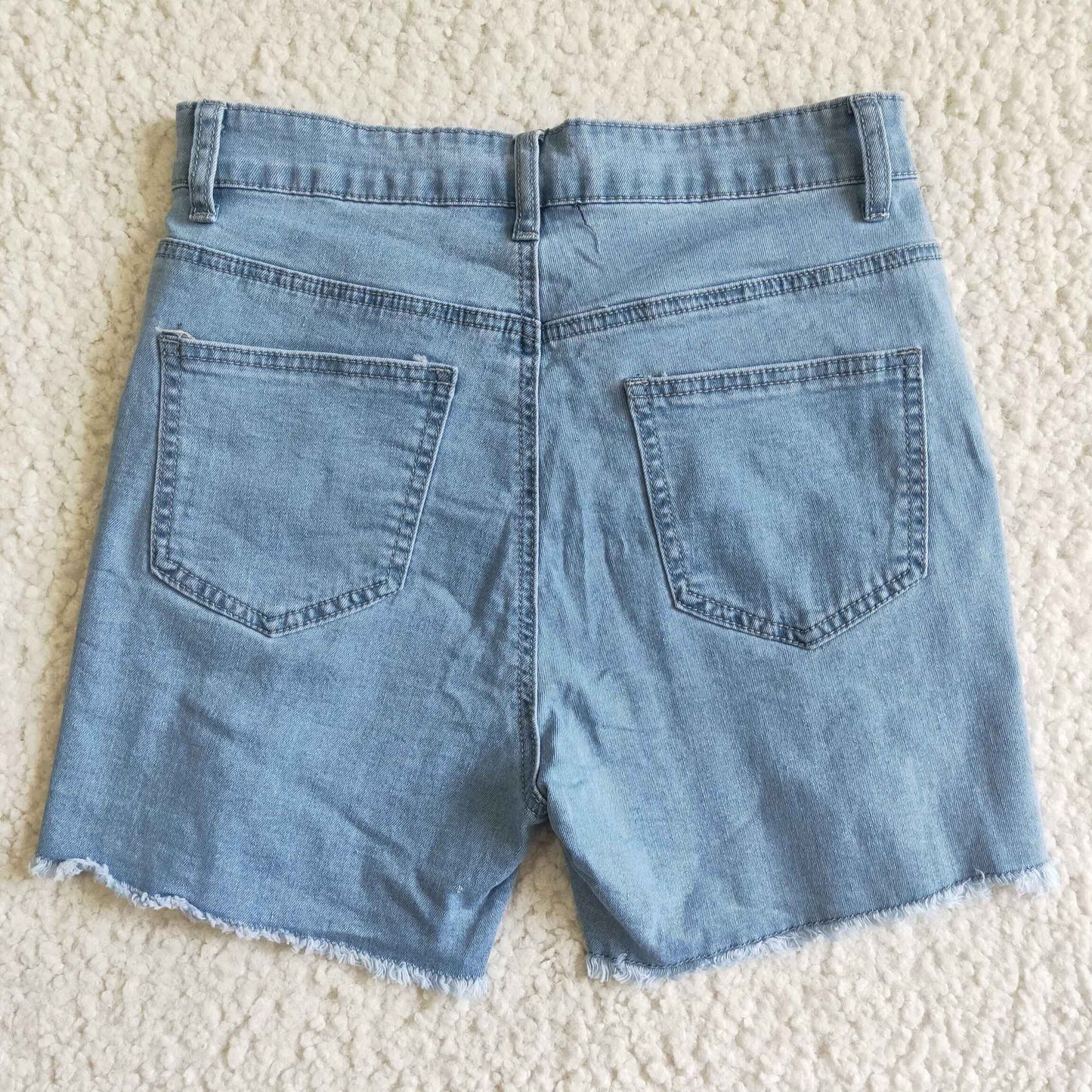 Adult distressed denim shorts