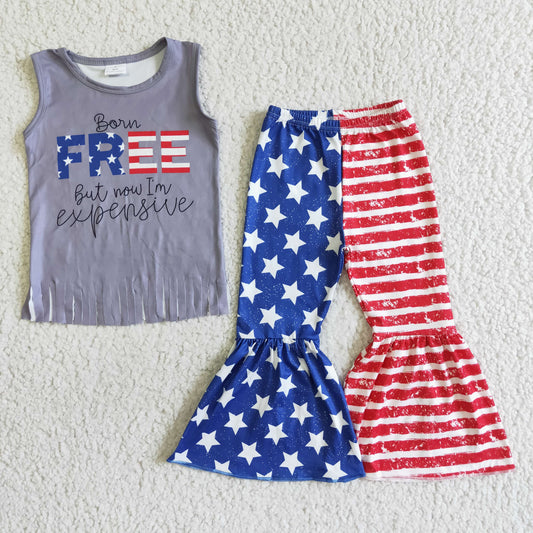 Born free girls July 4th summer bell bottom pants outfit