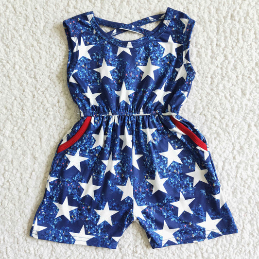 Kids baby girls July 4th star print jumpsuit