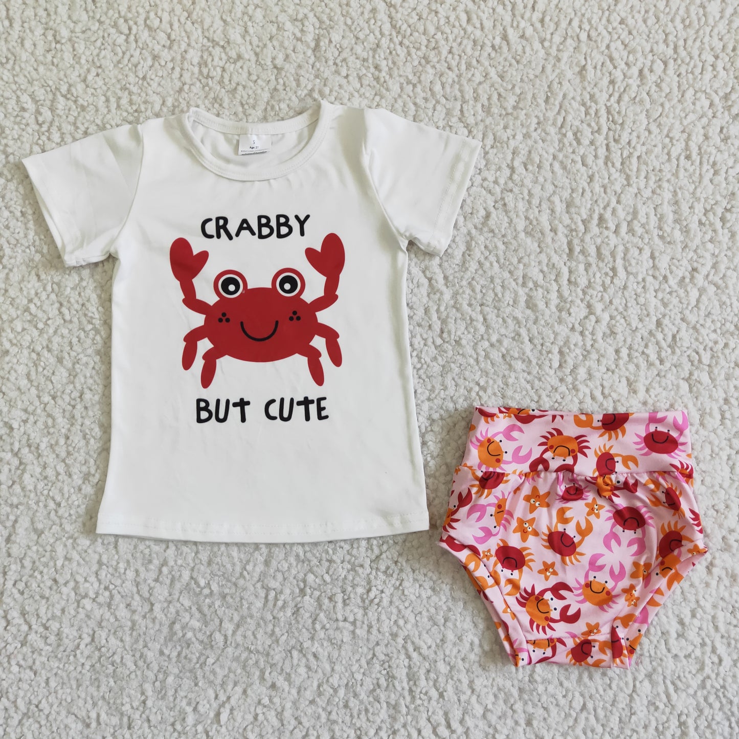 Girls summer crabby bummies set