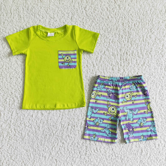 baby boy kids lime green pocket top cartoon shorts outfit