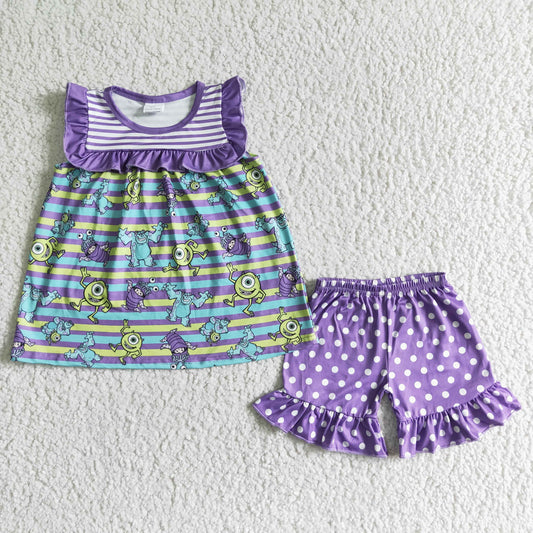 Infant kids girls cartoon top polka shorts summer outfit