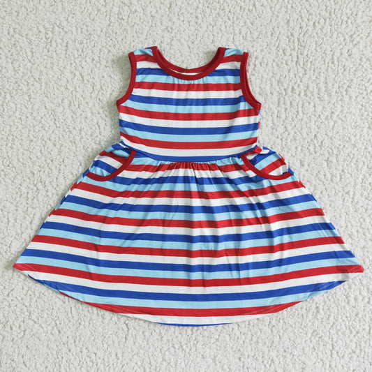 Infant baby girls red blue white Forth of July short sleeve dress