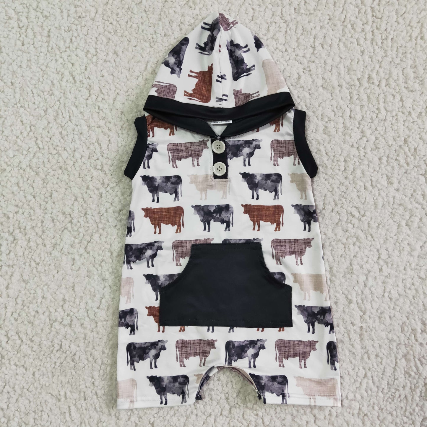 Infant baby boy cow hoodie romper
