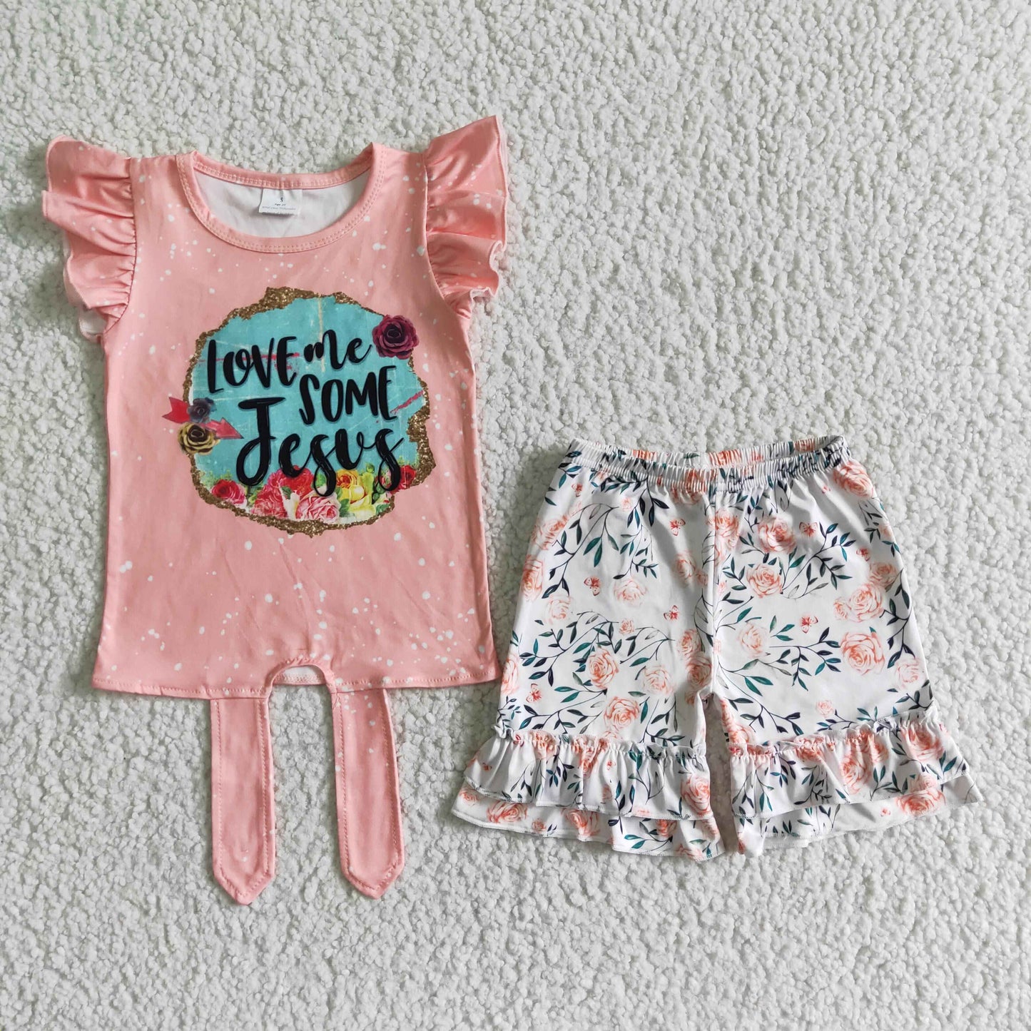 Baby girls flutter sleeve letter print top floral shorts outfit