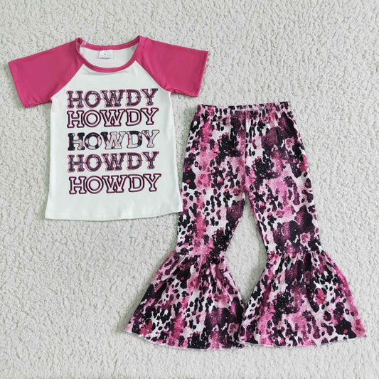 Infant baby girls howdy letter print bell bottom pants outfit