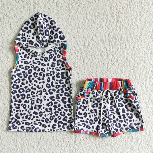 Infant baby boy short sleeve leopard hoodie set