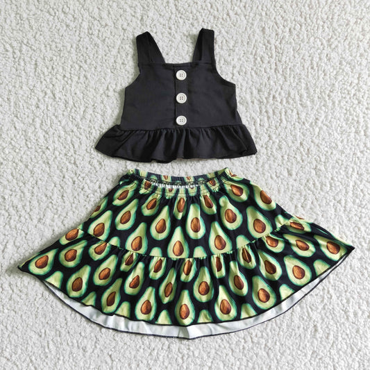 girls black top avocado skirt 2pcs summer outfit