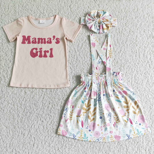 Mama's girl short sleeve top suspender skirt outfit headband