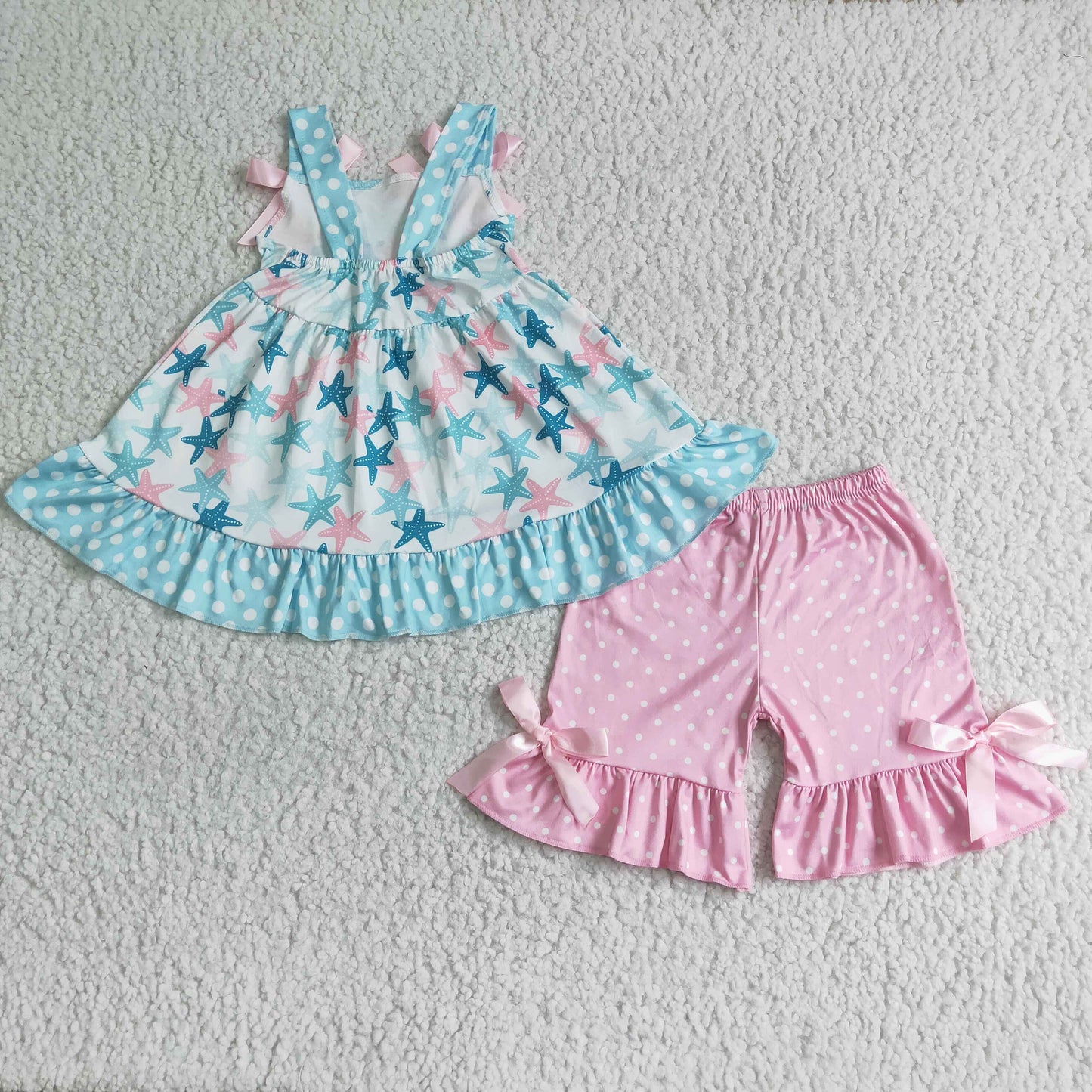 Starfish swing top pink polka dots ruffle shorts summer clothing
